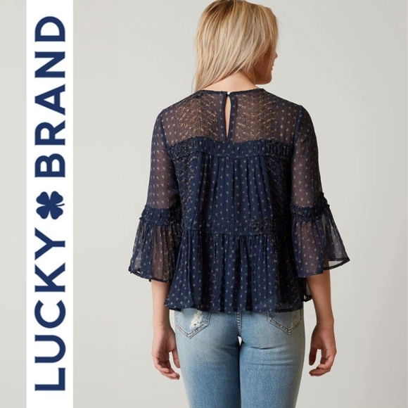 Lucky Brand flowy slighty sheer Peasant Top - Picture 9 of 13